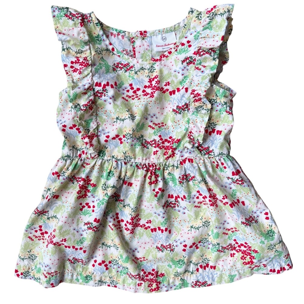 Hanna Andersson Floral Ruffle Sleeveless Top Kids Size 7 Multicolor Cotton